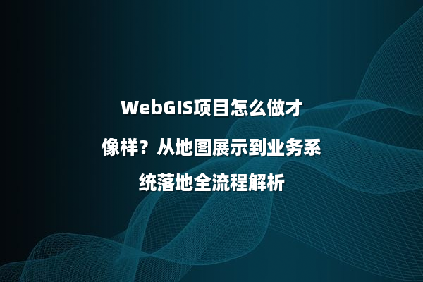 WebGIS项目怎么做才像样？从地图展示到业务系统落地全流程解析