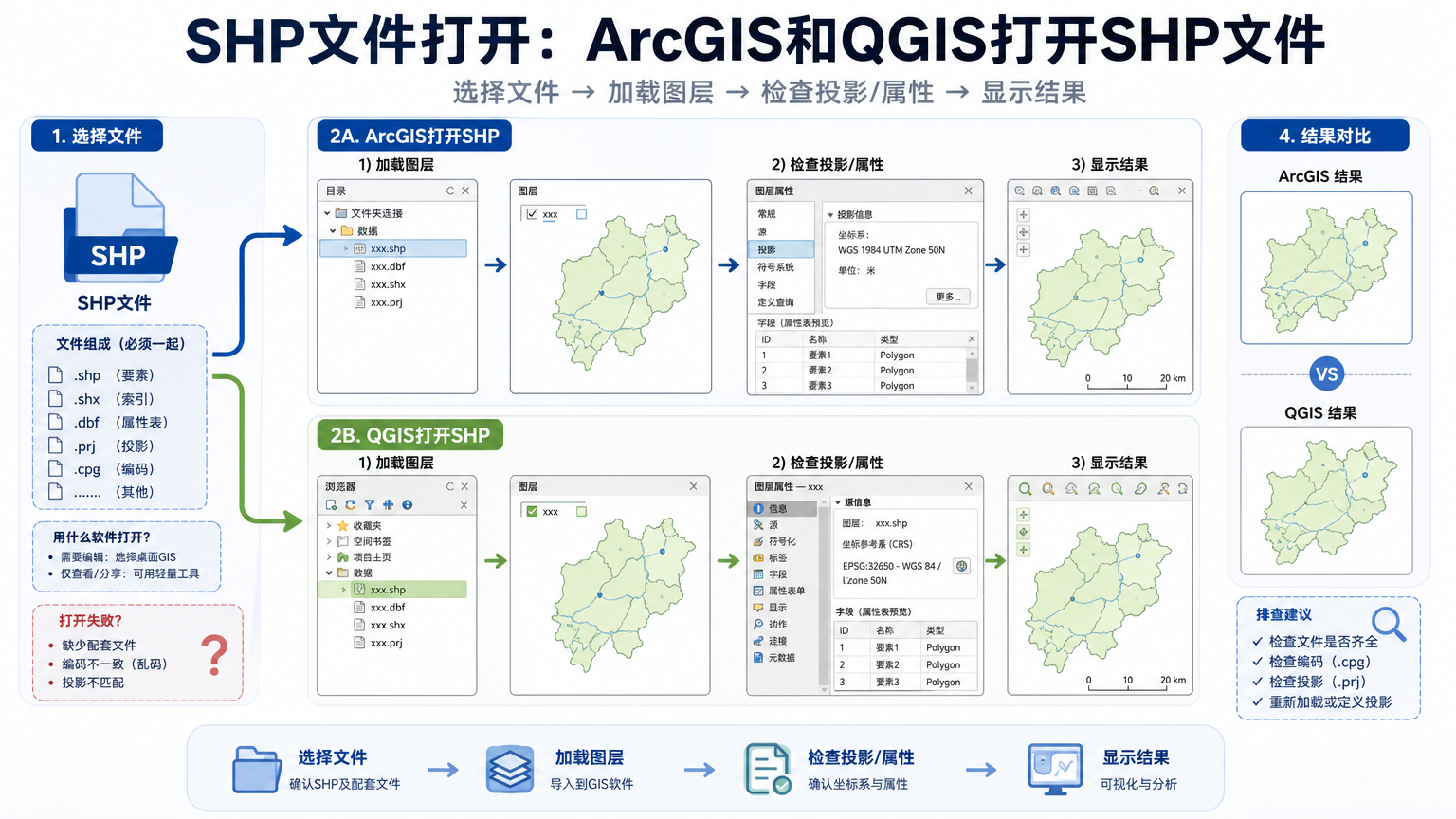 SHP文件打开与ArcGIS打开SHP文件流程图