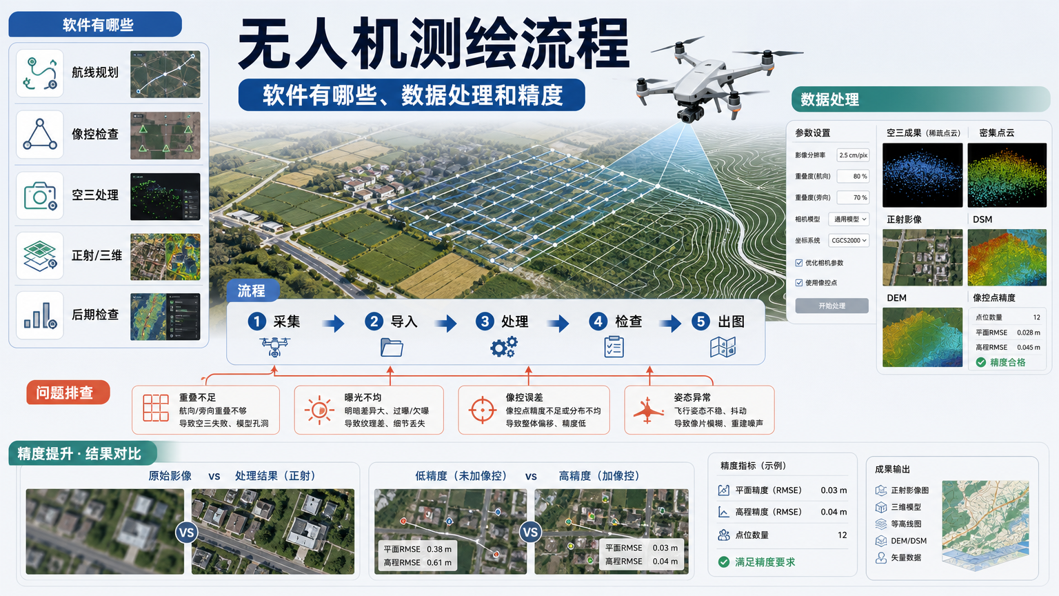 无人机测绘流程：软件有哪些、数据处理和精度