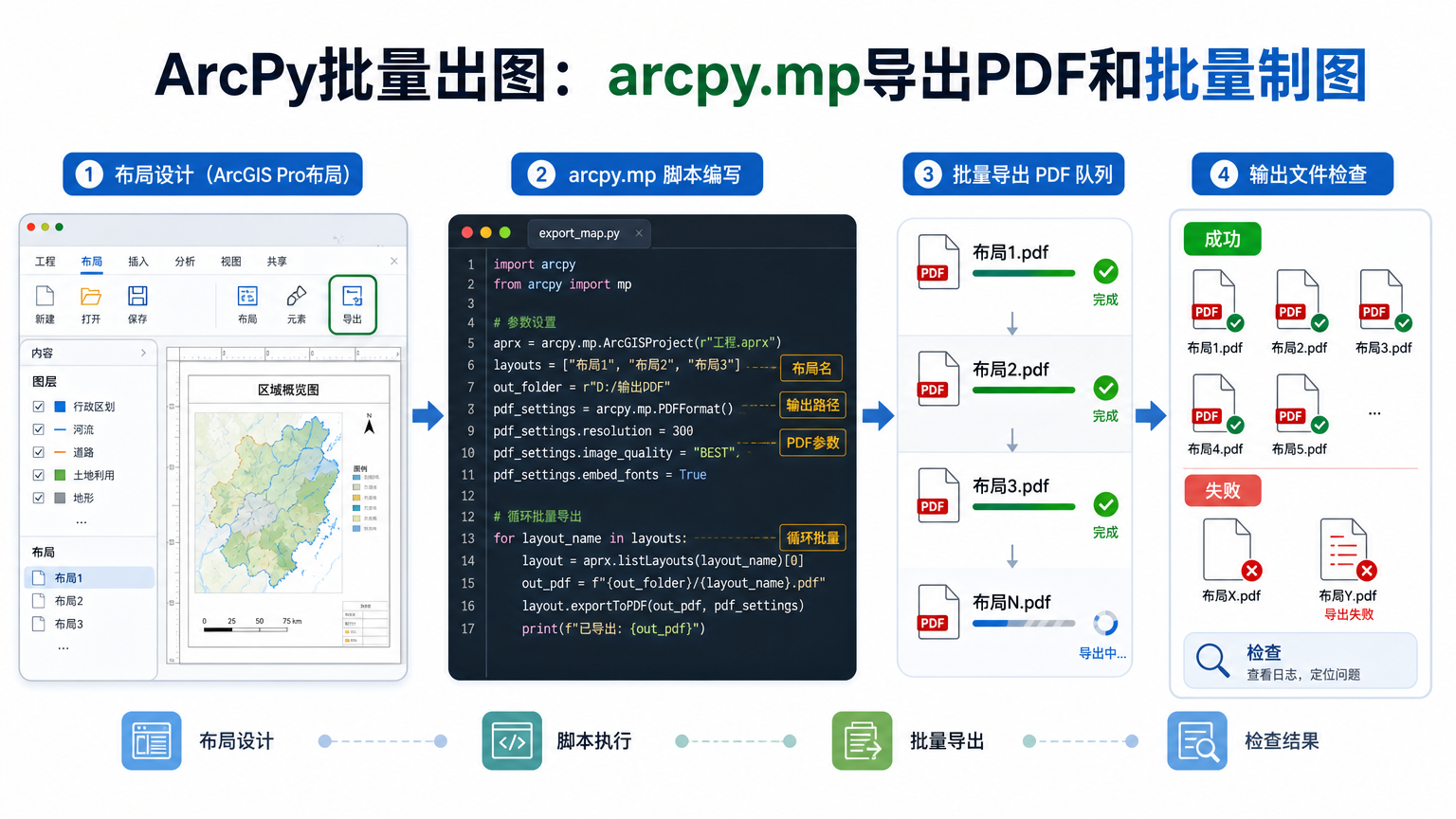 ArcPy批量出图：arcpy.mp导出PDF和批量制图
