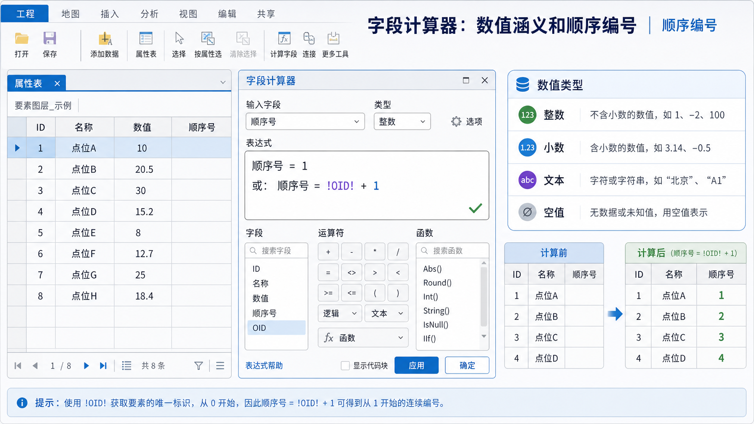 ArcGIS Pro字段计算器：数值涵义和顺序编号