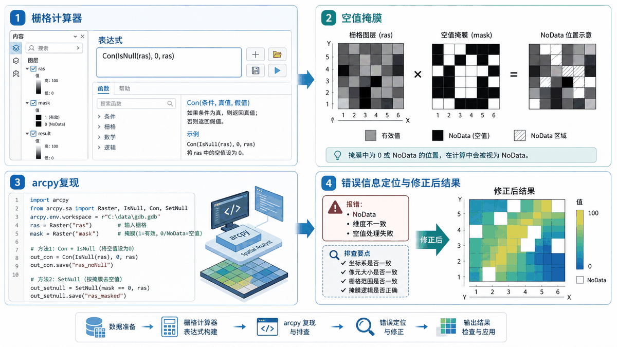 ArcGIS Pro栅格计算器报错与arcgis pro栅格计算器如何去除空值教程示意图