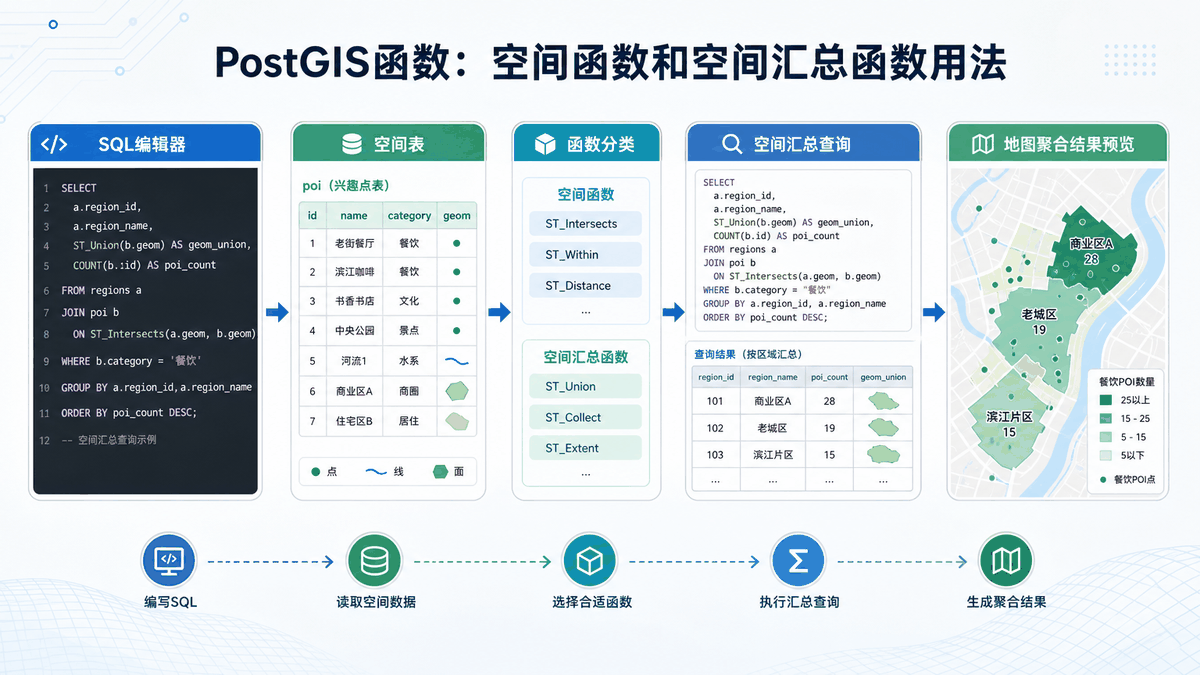 PostGIS函数与postgis空间汇总函数教程示意图