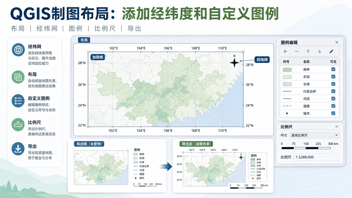 QGIS制图布局与qgis制图布局教程示意图
