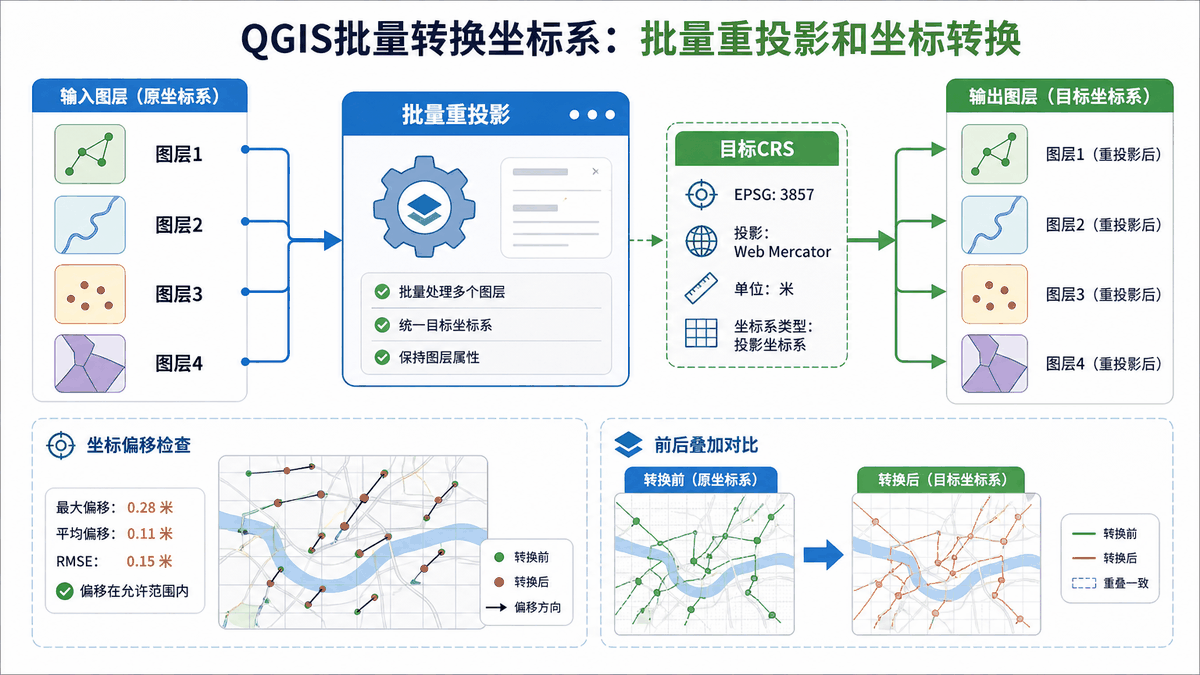 QGIS批量转换坐标系与qgis批量转换坐标系教程示意图