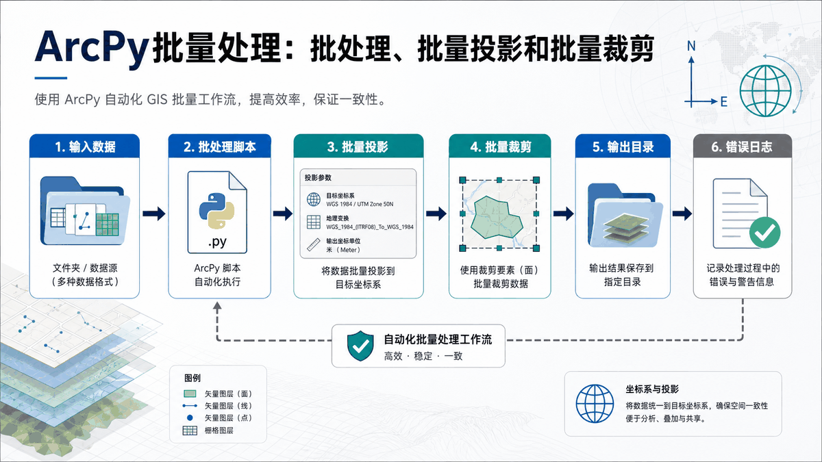 ArcPy批量处理：批处理、批量投影和批量裁剪