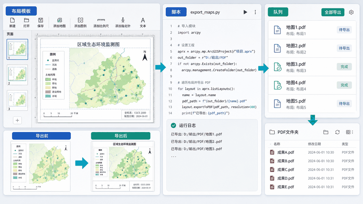 ArcPy自动制图：地图导出、批量导出地图和PDF