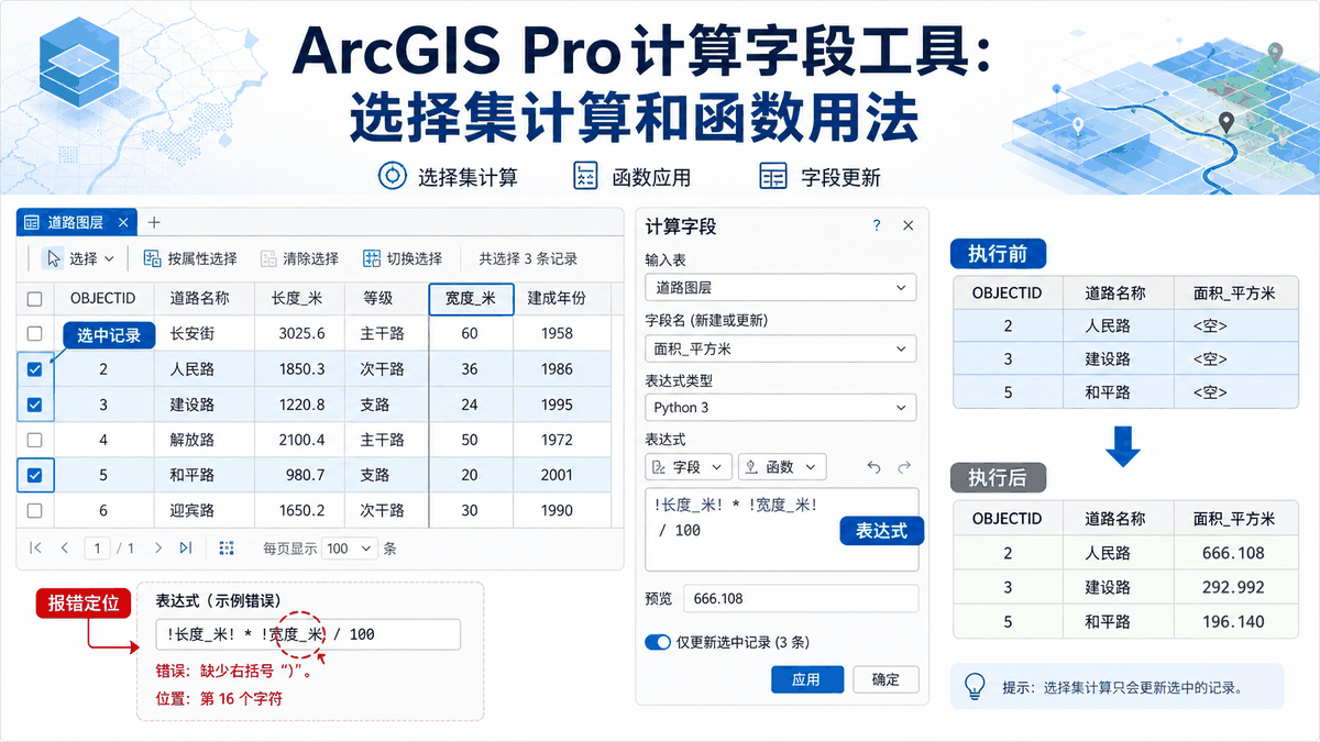 ArcGIS Pro计算字段工具：选择集计算和函数用法