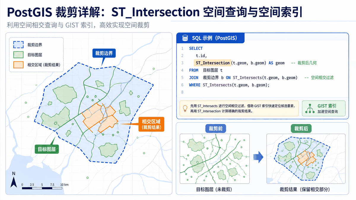 PostGIS裁剪：ST_Intersection空间查询和空间索引