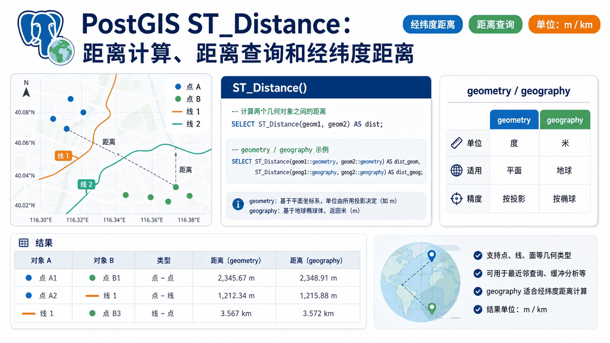 PostGIS ST_Distance与postgis st_distance教程示意图