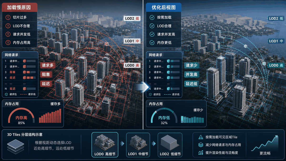 Cesium 3D Tiles性能优化与cesium 3d tiles性能优化教程示意图
