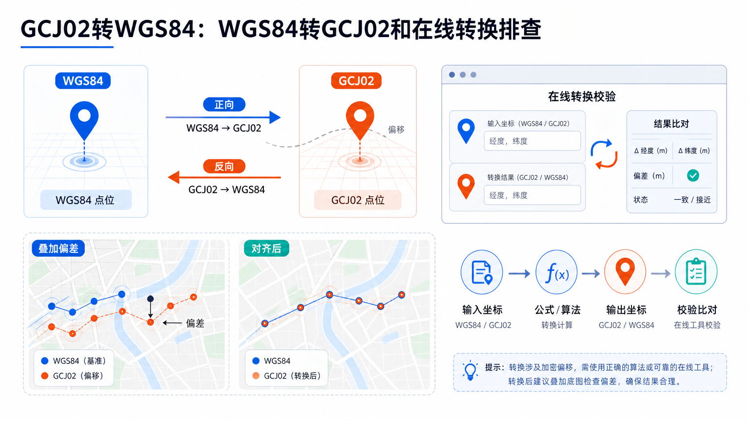GCJ02转WGS84与gcj02转wgs84教程示意图