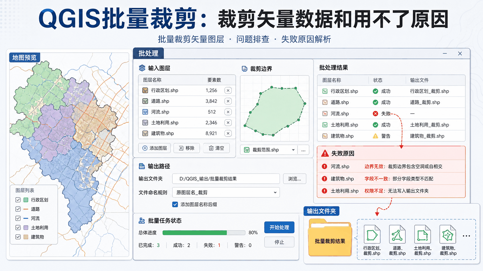 QGIS批量裁剪与qgis批量裁剪教程示意图