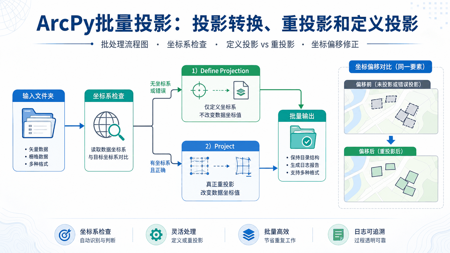 ArcPy批量投影与arcpy批量投影教程示意图