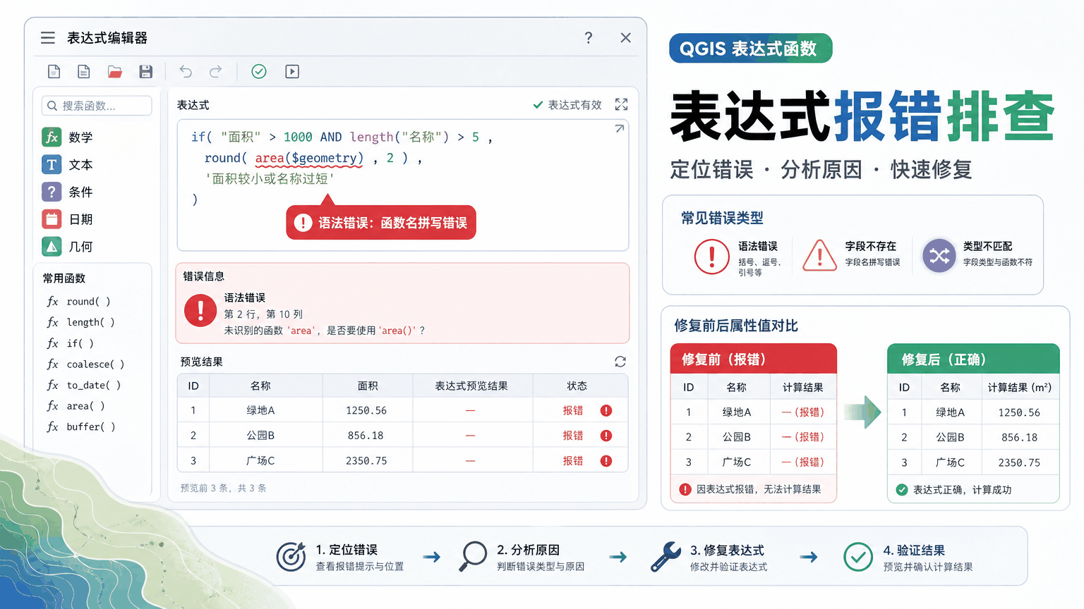 QGIS表达式函数与qgis表达式函数教程示意图