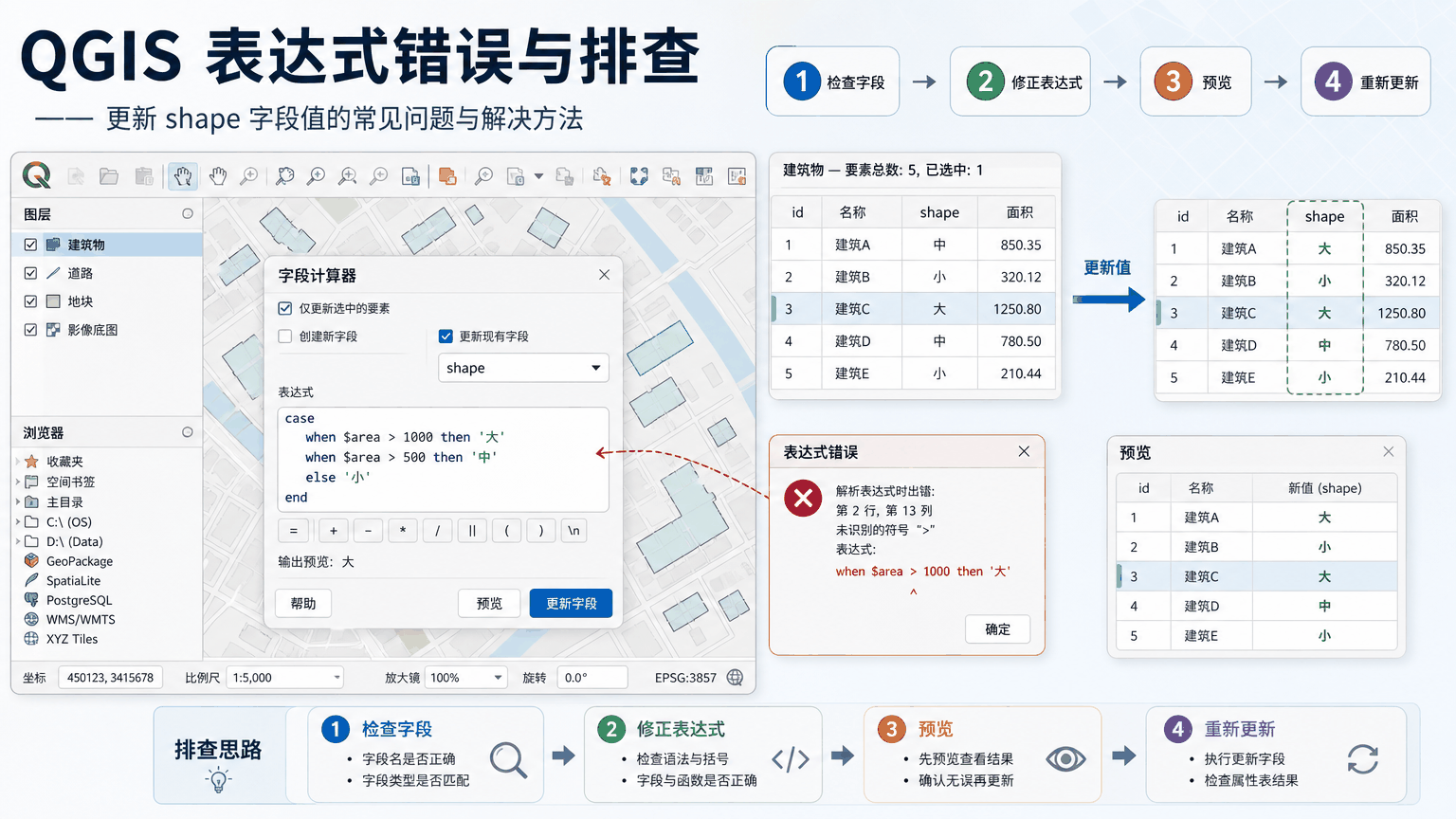 QGIS表达式报错与qgis表达式报错教程示意图