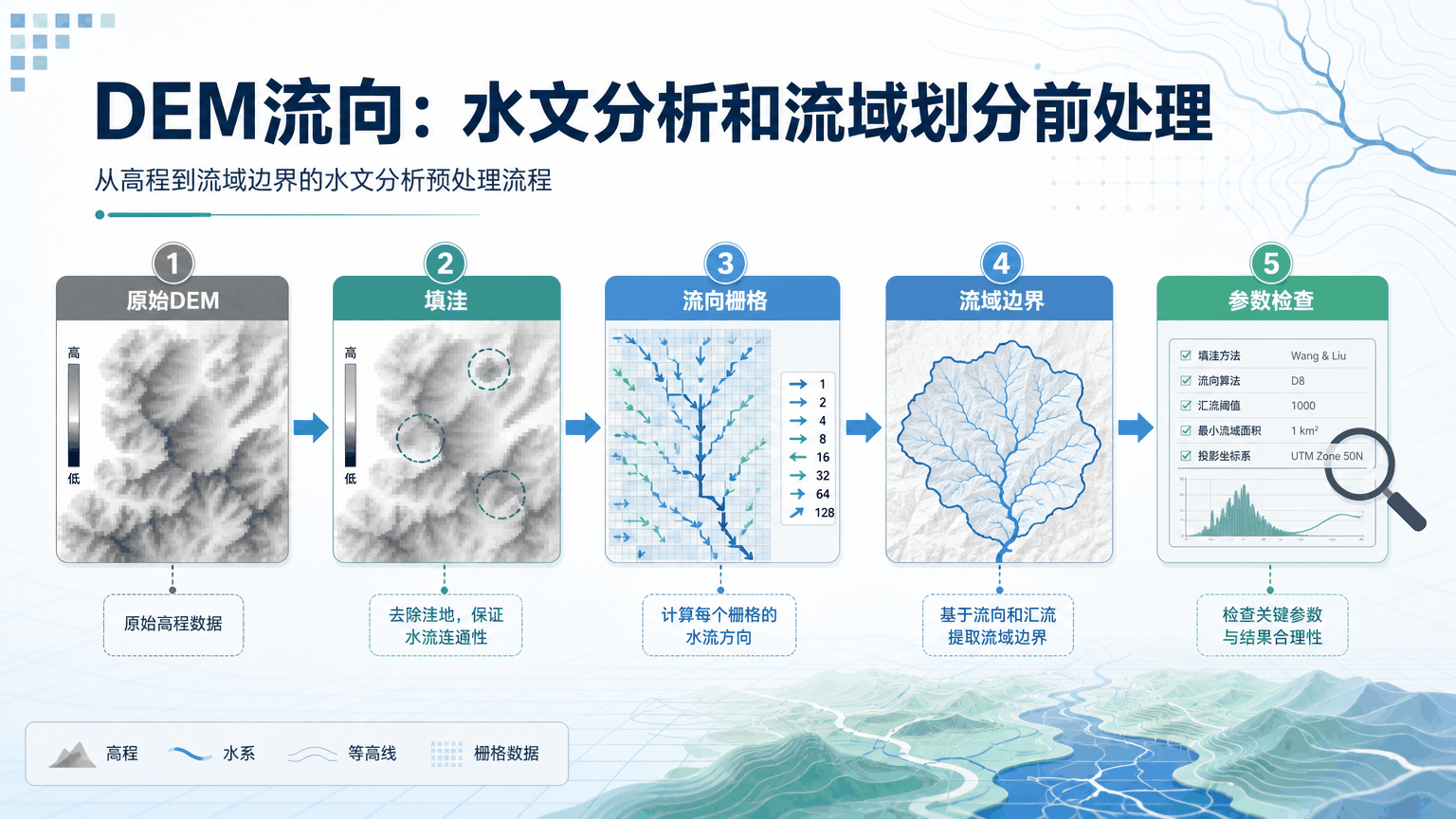 DEM流向：水文分析和流域划分前处理