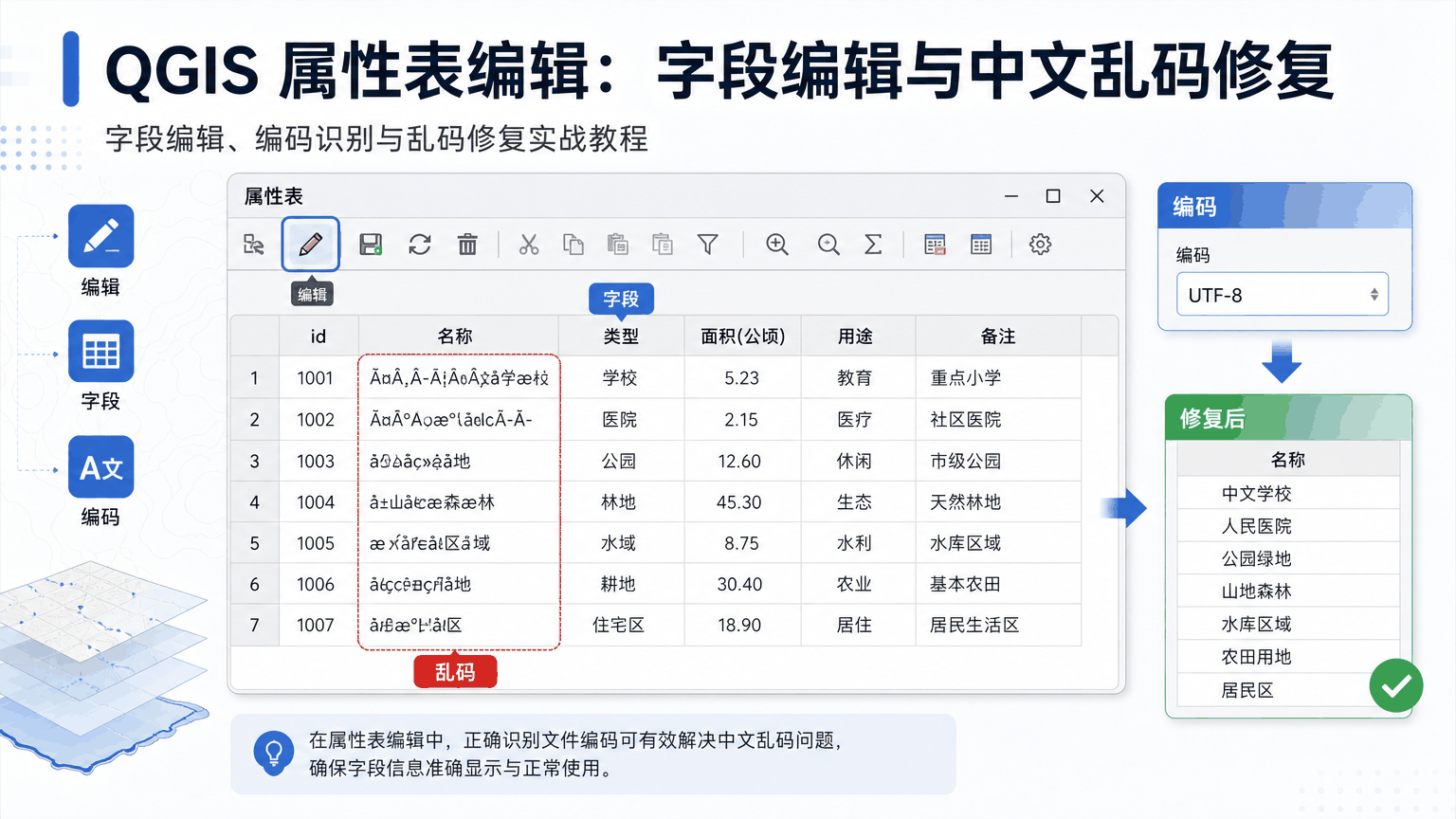 QGIS属性表编辑与qgis属性表编辑教程示意图