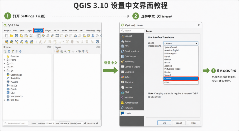 qgis3.10设置中文全攻略 qgis新手入门必看指南