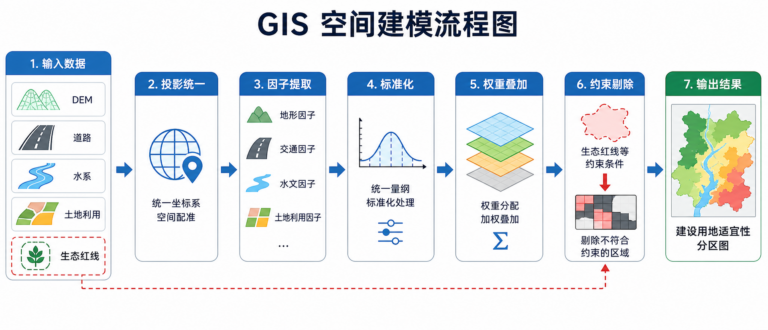 GIS空间建模案例详解与GIS空间建模流程示意图