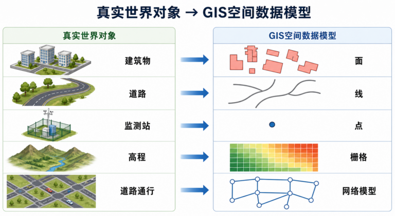 GIS空间建模与GIS空间数据模型入门示意图