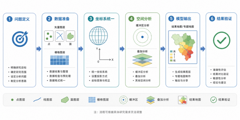 GIS空间建模入门与GIS空间分析流程示意图