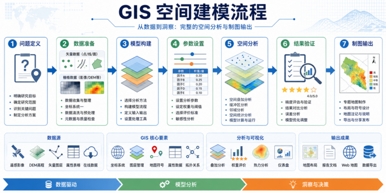 GIS空间建模的一般步骤与GIS空间建模流程示意图