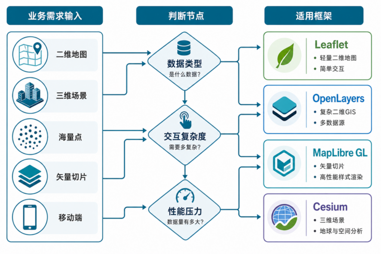 WebGIS 框架怎么选与 WebGIS 框架性能差异流程图