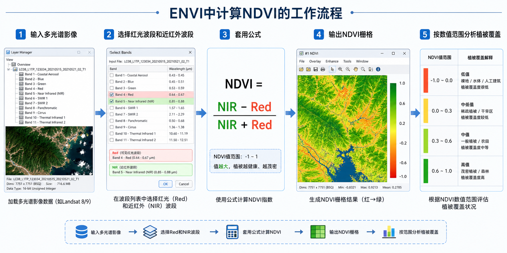 ENVI计算NDVI公式和NDVI结果分析流程