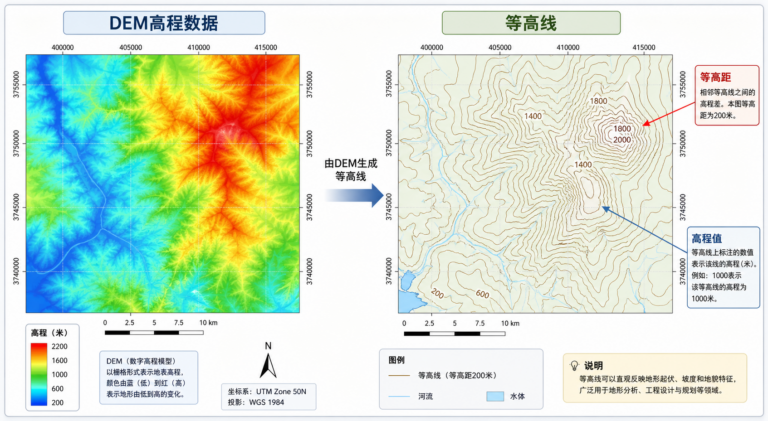 等高线的具体定义是什么 在GIS软件中如何生成等高线