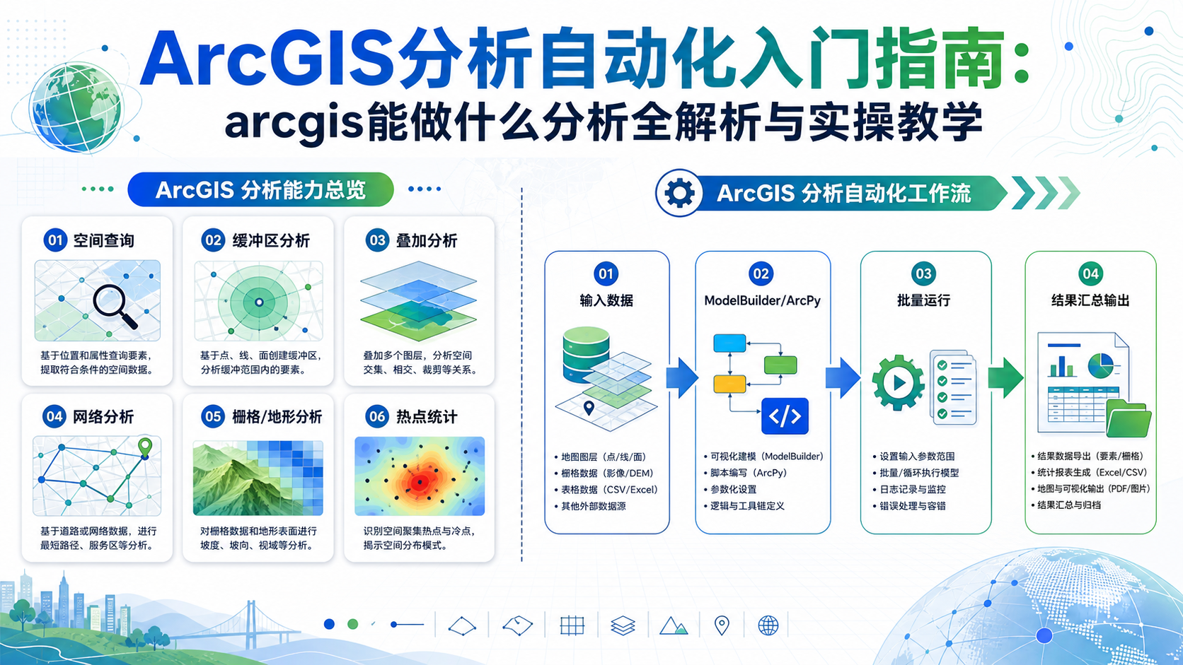 ArcGIS分析自动化与ArcGIS能做什么分析工作流示意图