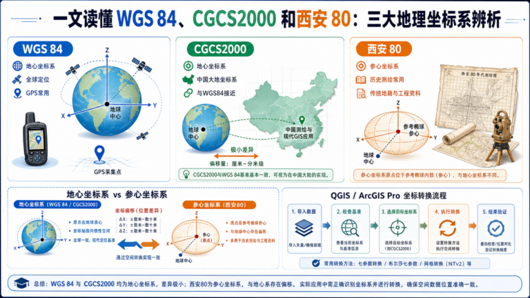 WGS 84 CGCS2000 西安80与坐标转换偏移示意图