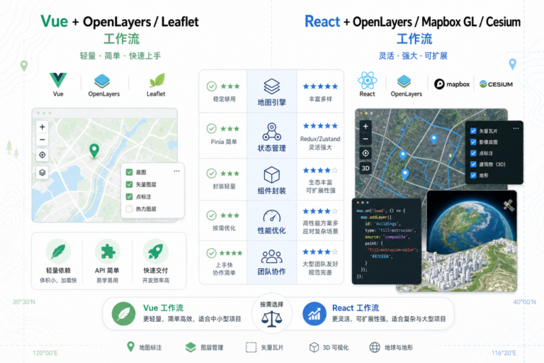 WebGIS开发用Vue还是React WebGIS框架如何选择对比图