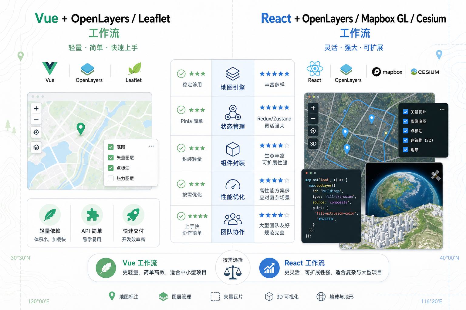 WebGIS开发用Vue还是React WebGIS框架如何选择对比图
