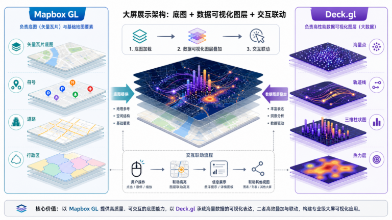 Deck.gl和Mapbox GL对比 大屏展示该选哪个 WebGIS架构示意图