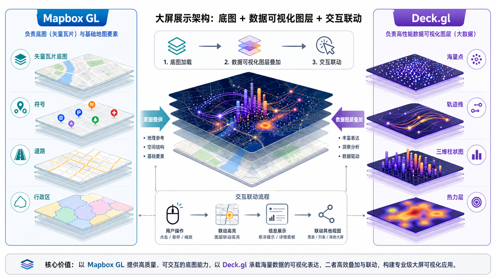 Deck.gl和Mapbox GL对比 大屏展示该选哪个 WebGIS架构示意图