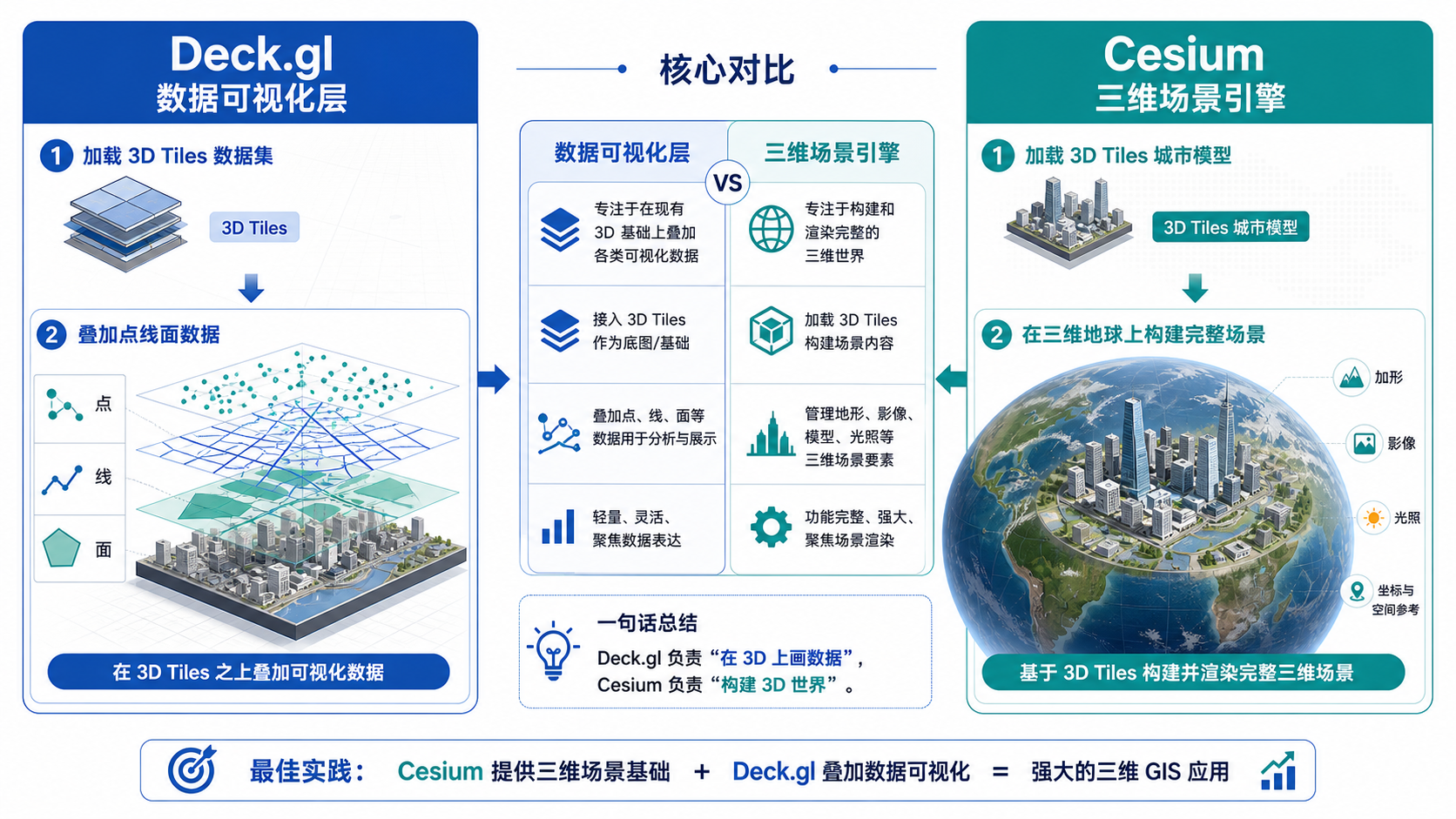 Deck.gl支持加载3DTiles与Cesium加载3DTiles区别示意图