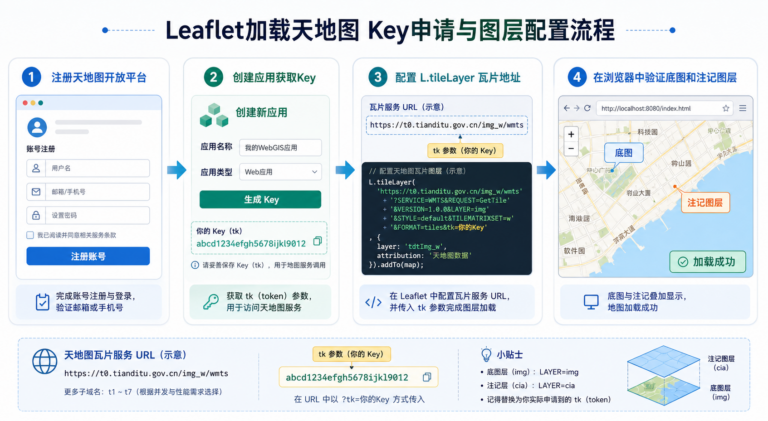 Leaflet加载天地图 Key申请和瓦片图层配置流程