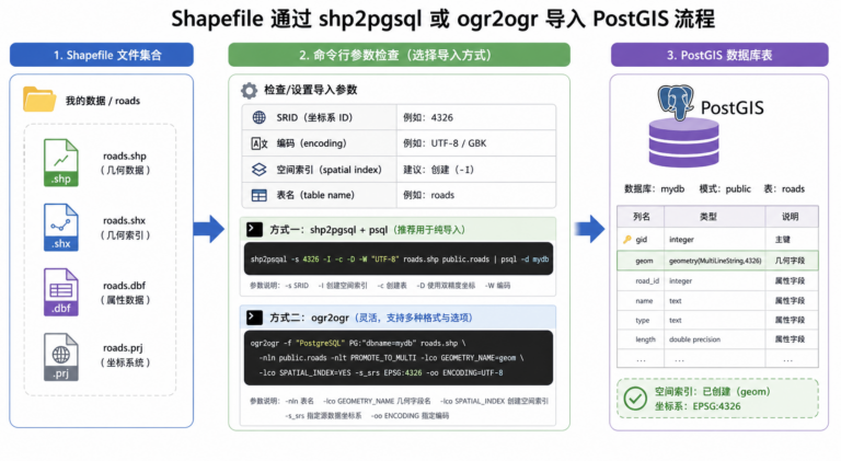 PostGIS导入Shapefile常用命令和shp2pgsql导入流程