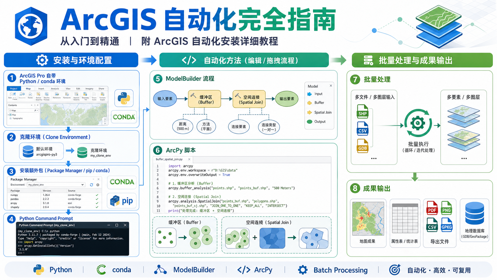 ArcGIS自动化安装与ArcPy工作流配置示意图