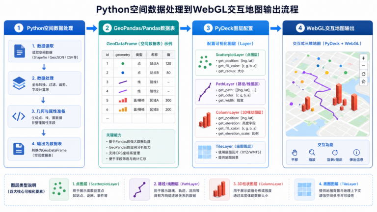 PyDeck Python可视化与Python交互式地图工作流示意图