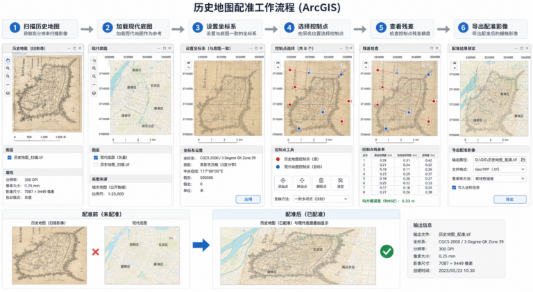 历史地图配准 ArcGIS地理配准控制点选择流程