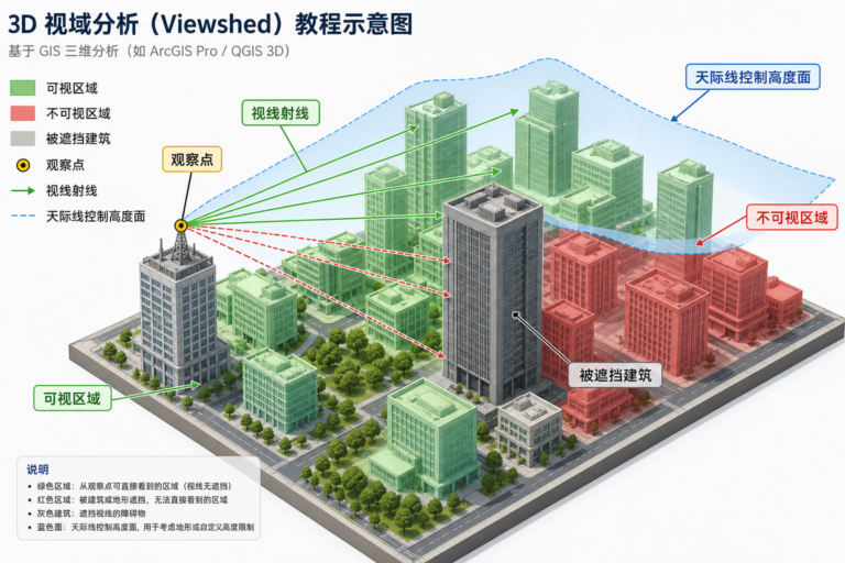 城市天际线控制与GIS三维可视域计算流程示意图
