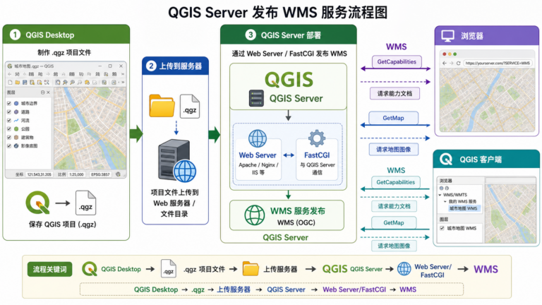QGIS Server如何部署与QGIS Server发布WMS服务流程图