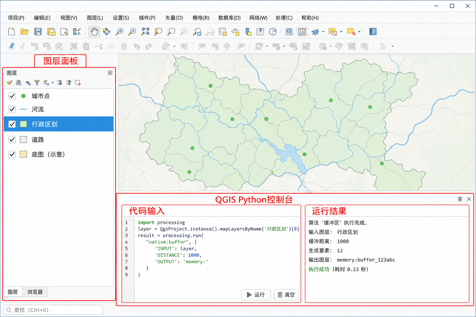 QGIS Python控制台怎么用 QGIS Python控制台常用命令示意图