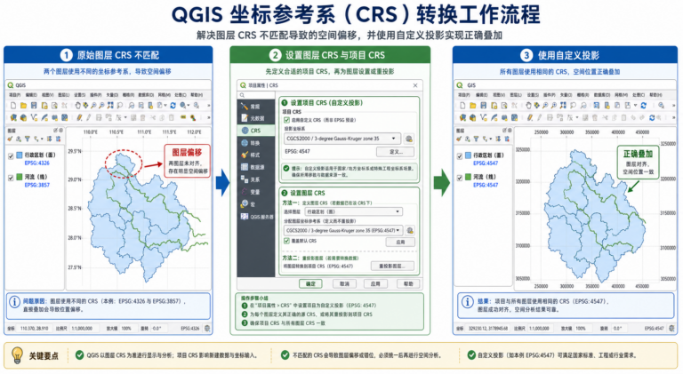 QGIS坐标系转换失败与QGIS自定义投影设置流程