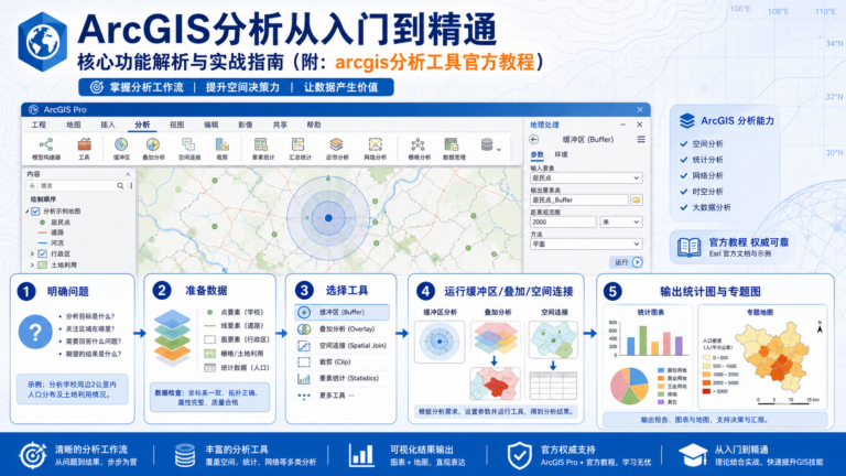 ArcGIS分析核心功能与实战工作流示意图