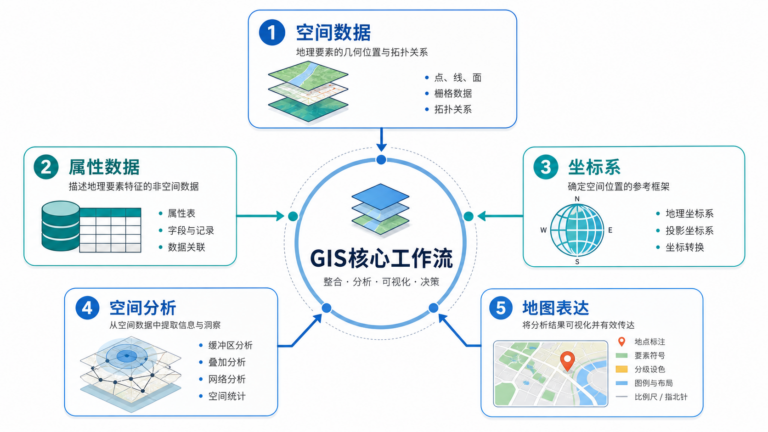 GIS是什么地理技术与GIS核心概念理解示意图
