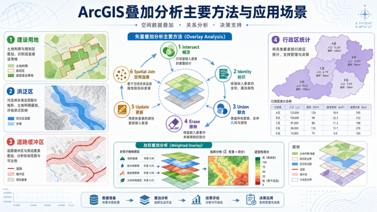 ArcGIS叠加分析主要方法与应用场景示意图