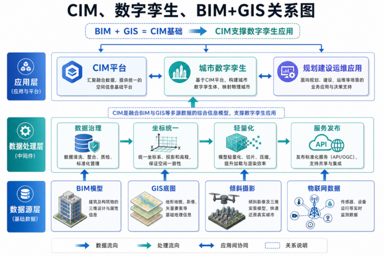 CIM与数字孪生关系 BIM+GIS落地流程图